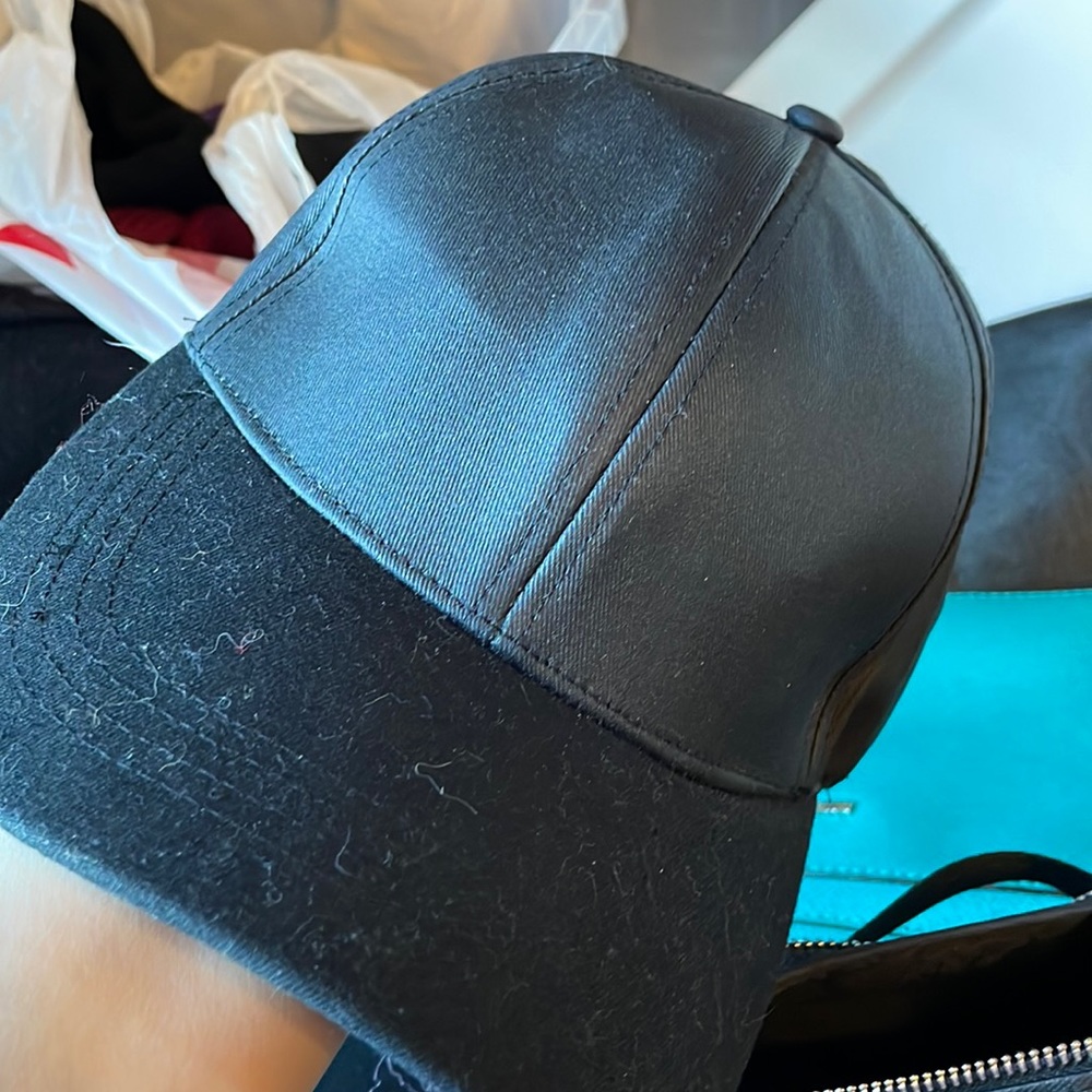 Black leather front baseball cap